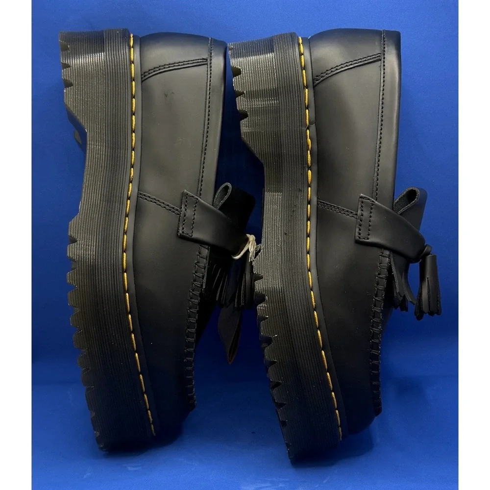 Dr. Martens Adrian Quad Size 10 Mens Black Yellow Stitch Platform Shoes